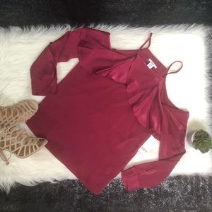 Ruffle open shoulder top